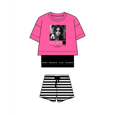 Комплект трикотажный для девочек: майка, шорты, фуфайка (футболка)