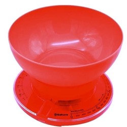 Весы кухонные механические  3кг с чашей красные SA-6008R SAKURA