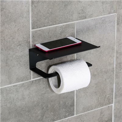Держатель для туалетной бумаги с полочкой 6,5×16×11,5 см, цвет черный No brand