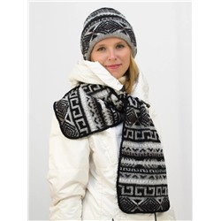 Комплект зимний женский шапка+шарф Зима (Цвет черный), размер 56-58, шерсть 30%, мохер 50%