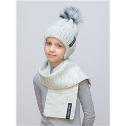 Комплект зимний для девочки шапка+шарф Альма (Цвет серый пух), размер 54-56, шерсть 30%