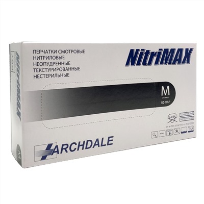 NitriMax Перчатки нитриловые неопудренные смотровые 784M, 100 шт., черный