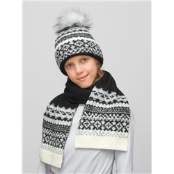 Комплект зимний для девочки шапка+шарф Ульяна (Цвет черный), размер 54-56, шерсть 70%