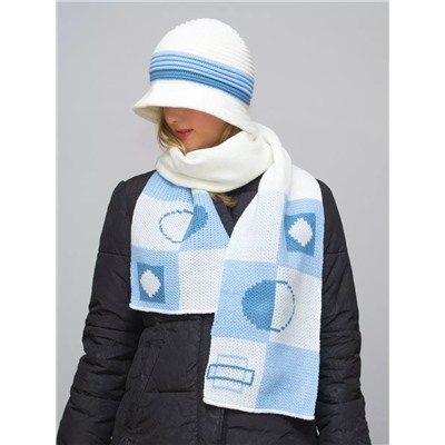 Комплект шляпа+шарф женский весна-осень Mario (Цвет голубой), размер 56-58, шерсть 30%