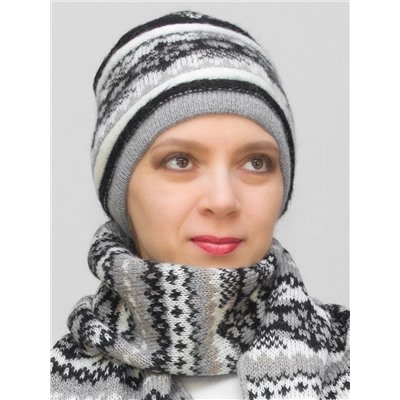 Комплект зимний женский шапка+шарф Альбина (Цвет серый), размер 56-58, шерсть 50%, мохер 30%