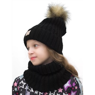 Комплект зимний для девочки шапка+снуд Яна (Цвет черный), размер 54-56, шерсть 30%