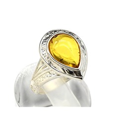 Кольцо с янтарем С925 капля 14*18мм лимонный размер 17, 4,22гр