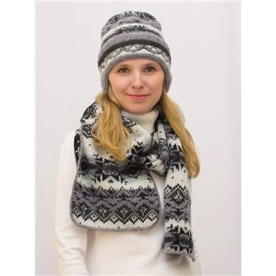 Комплект зимний женский шапка+шарф Мохер (Цвет серый/черный), размер 54-56, мохер 50%