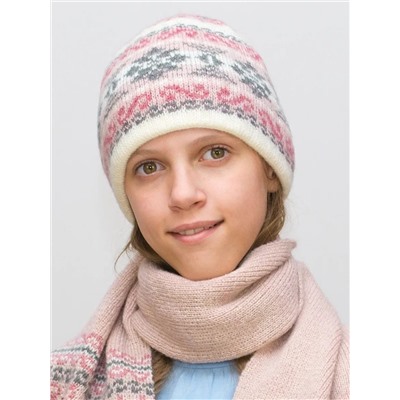 Комплект зимний женский шапка+шарф Адилин (Цвет пудровый), размер 54-56, шерсть 50%, мохер 30%