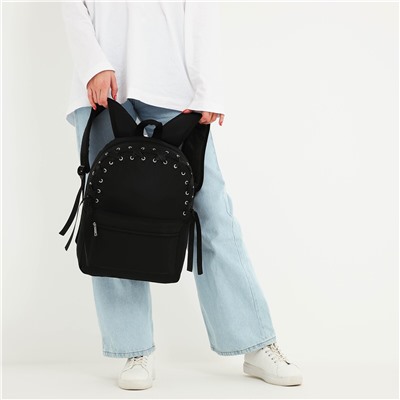 Рюкзак школьный текстильный с лентой, 38х29х11 см,цвет черный, отдел на молнии NAZAMOK
