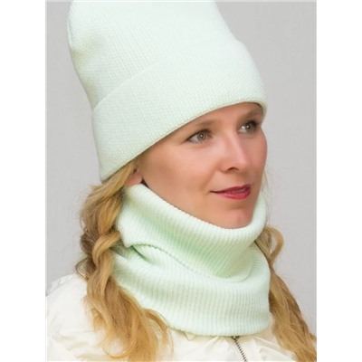 Комплект зимний женский шапка+снуд Милана (Цвет светло-салатовый), размер 56-58