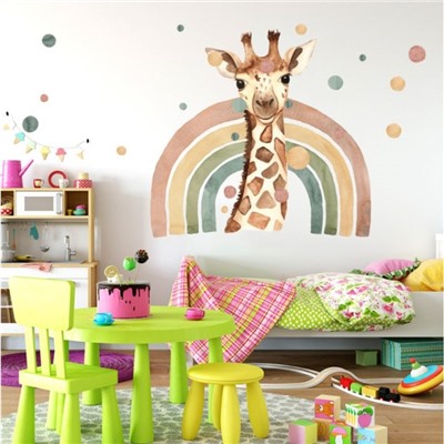 Наклейка пластик интерьерная цветная "Жираф и радуга" 40х90 см