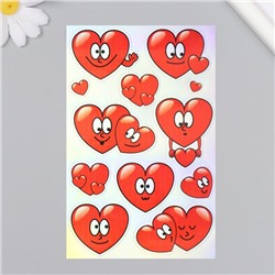 Голографические наклейки (стикеры) "Сердечки" 10х15 см, 5-217