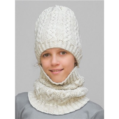 Комплект зимний для девочки шапка+снуд Лиана (Цвет молочный), размер 54-56