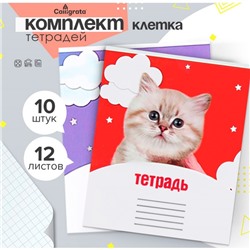 Комплект тетрадей из 10 штук, 12 листов в клетку Calligrata "Домашние животные", обложка мелованный картон, ВД-лак, блок офсет, 5 видов по 2 штуки