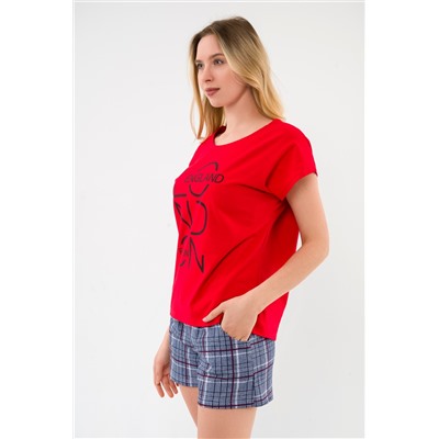 Костюм из футболки и шорт из кулирки Алиса / Красный