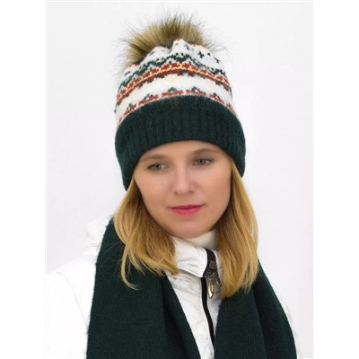 Комплект зимний женский шапка+шарф Алэйна (Цвет зеленый), размер 54-56, шерсть 70%