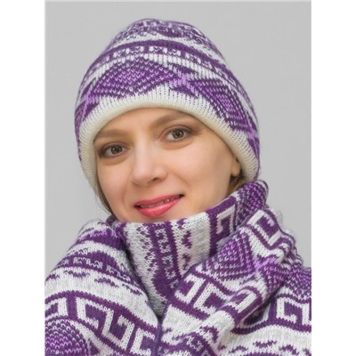 Комплект зимний женский шапка+шарф Зима (Цвет фуксия), размер 56-58, шерсть 30%, мохер 50%