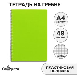 Тетрадь на гребне a4 48 листов в клетку calligrata салатовая, пластиковая обложка, блок офсет Calligrata