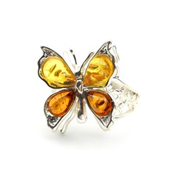 Кольцо с янтарем C925 "бабочка" 24мм лимонный, св.коньячный размер 17, 4,86гр