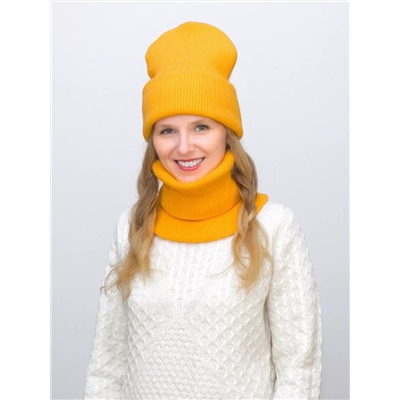 Комплект зимний женский шапка+снуд Татьяна (Цвет желтый), размер 56-58