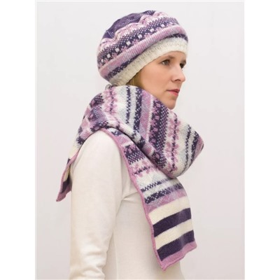 Комплект зимний женский берет+шарф Мариз (Цвет фиолетовый), размер 52-54, шерсть 50%, мохер 30%