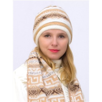 Комплект зимний женский шапка+шарф Альбина (Цвет бежевый), размер 56-58, шерсть 50%, мохер 30%