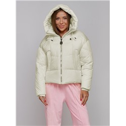 Зимняя женская куртка модная с капюшоном бежевого цвета 512305B