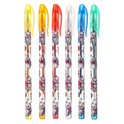 Ручка шариковая с блестками, 6 цветов, коты аристократы Disney