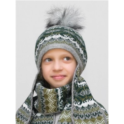 Комплект зимний для девочки шапка+шарф Мурзилка (Цвет зеленый), размер 52-54, шерсть 50%, мохер 30%