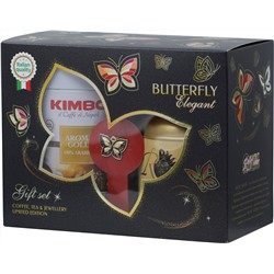 Kimbo. Новый год. Butterfly. Подарочный набор Кофе (Молотый) + Чай (Оолонг) + Кулон 350 гр. карт.упаковка