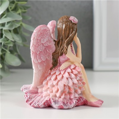 Сувенир полистоун "Девочка-ангел в розовом платье с птичками" розовые крылья 10х8,5х10 см