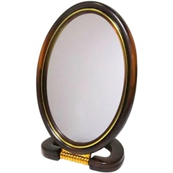 Зеркало настольное двухстороннее 10,5*14см овальное коричневый пластик /G-211/ (К) 1/144