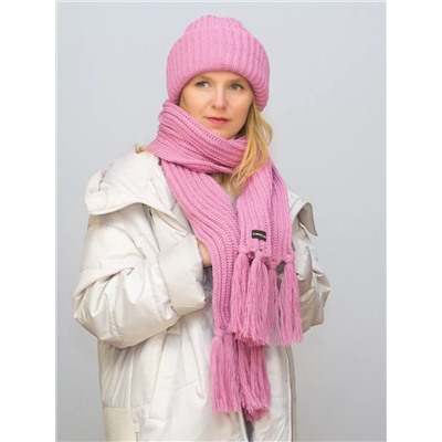 Комплект зимний женский шапка+шарф Анна (Цвет темно-розовый), размер 56-58, шерсть 30%