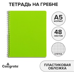 Тетрадь на гребне A5 48 листов в клетку Calligrata Салатовая, пластиковая обложка, блок офсет