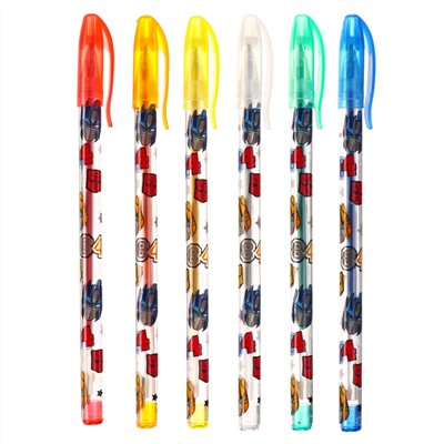 Ручка шариковая с блестками, 6 цветов, трансформеры Hasbro