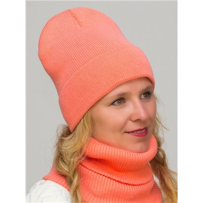 Комплект зимний женский шапка+снуд Милана (Цвет лососевый), размер 52-54