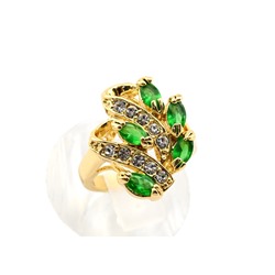 Кольцо с позолотой "Волна" циркон зелёный, размер 16