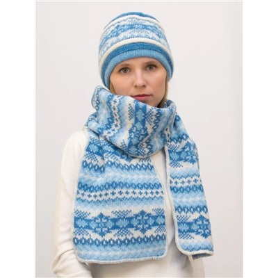 Комплект зимний женский шапка+шарф Альбина (Цвет голубой), размер 56-58, шерсть 50%, мохер 30%