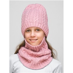 Комплект зимний для девочки шапка+снуд Лиана (Цвет розовый), размер 54-56