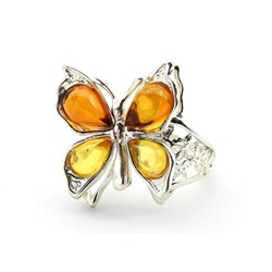 Кольцо с янтарем C925 "бабочка" 24мм св.коньячный, лимонный, размер 17, 4,62гр
