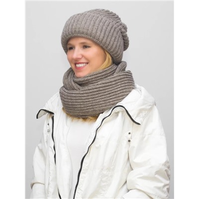 Комплект зимний женский шапка+снуд Бонд (Цвет орех), размер 56-58, шерсть 30%