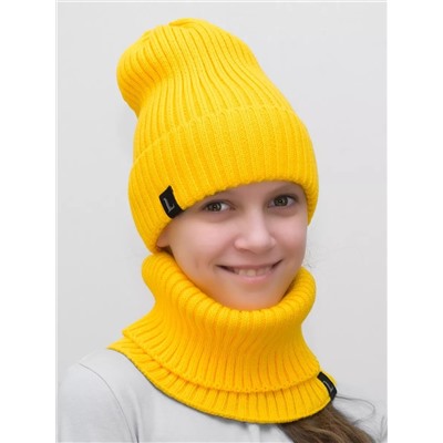 Комплект весна-осень для девочки шапка+снуд Ники (Цвет желтый), размер 52-56