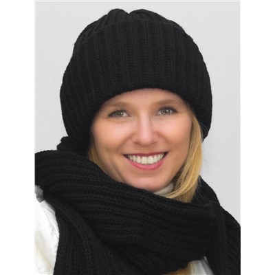 Комплект женский весна-осень шапка+шарф Анна (Цвет черный), размер 56-58, шерсть 30%