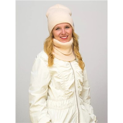 Комплект зимний женский шапка+снуд Милана (Цвет светло-бежевый), размер 52-54