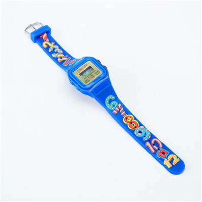 Часы наручные электронные детские "Цифры", 3 х 3 см, длина 20 см , синие
