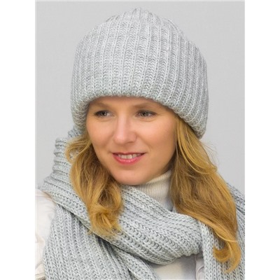Комплект зимний женский шапка+шарф Анна (Цвет светло-серый), размер 56-58, шерсть 30%