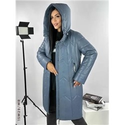 Пальто Size Plus 9255 стеганое с капюшоном дымка 02.24 M29