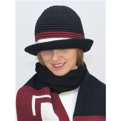 Комплект шляпа+шарф женский весна-осень Qadro (Цвет вишневый), размер 56-58, шерсть 30%