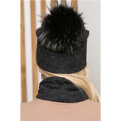 Комплект шапка с помпоном и снуд (темно-серый) ШПС3